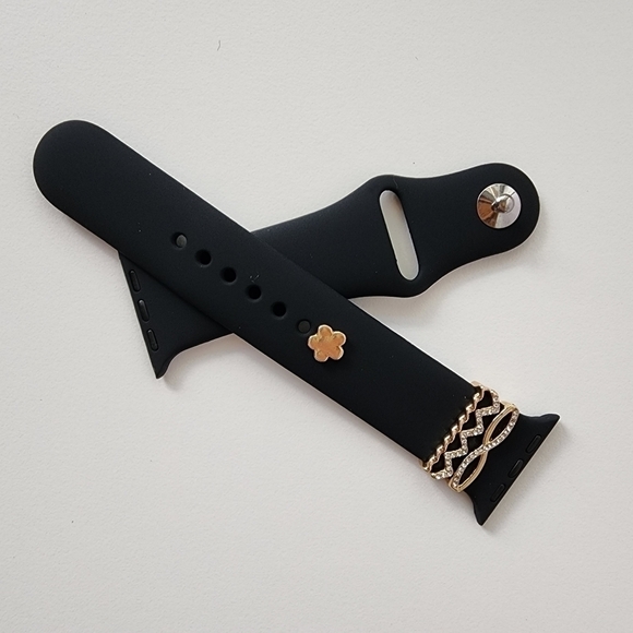 NWT Black Golden‎ Stone Heart Apple Watch Silicone Band